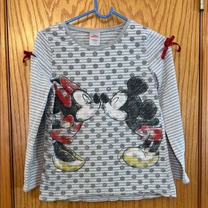 Mickey & Minnie Grey Stripe Kids Long-Sleeve Tee